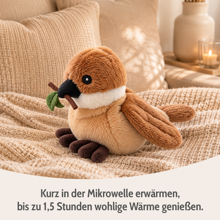 Habibi Wärmetiere Körnerkissen Kuscheltier Wärmflasche für Mikrowelle & Ofen - Ulmer Spatz Midi