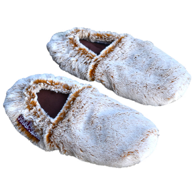 Habibi Wärmeschuhe Slippers Hausschuhe Wärmepantoffeln creme meliert Größe L (EU 41-45) für Mikrowelle und Backofen