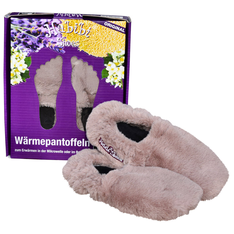 Habibi Wärmeschuhe Slippers Hausschuhe Wärmepantoffeln grau Größe L (EU 41-45) für Mikrowelle und Backofen