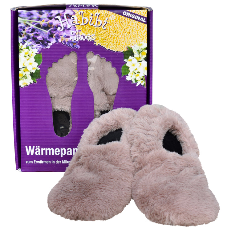 Habibi Wärmeschuhe Slippers Hausschuhe Wärmepantoffeln grau Größe L (EU 41-45) für Mikrowelle und Backofen