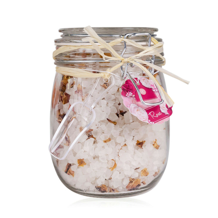 Accentra Badesalz weißes mit getrockneten Rosenblättern im Einmachglas