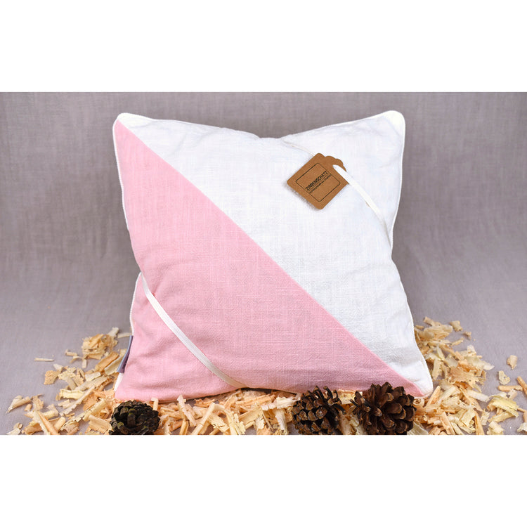 Zirbenkissen rosa/weiß diagonal 100% Leinen quadratisch
