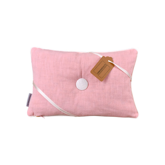 Zirbenkissen rosa/weiß mit Knopf 100% Leinen rechteckig
