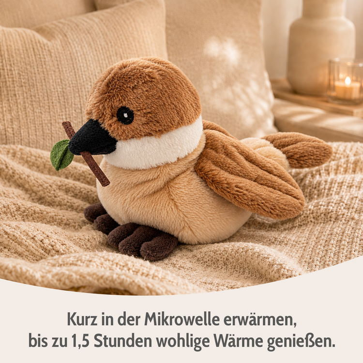 Habibi Wärmetiere Körnerkissen Kuscheltier Wärmflasche für Mikrowelle & Ofen - Ulmer Spatz
