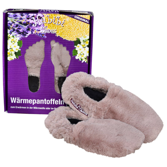 Habibi Wärmeschuhe Slippers Hausschuhe Wärmepantoffeln grau Größe L (EU 41-45) für Mikrowelle und Backofen
