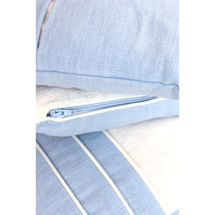 Zirbenkissen hellblau/weiß 2 Paspeln 100% Leinen mit Reißverschluss rechteckig
