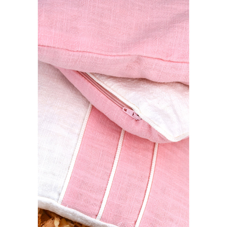 Zirbenkissen rosa/weiß mit Knopf und Falte 100% Leinen quadratisch
